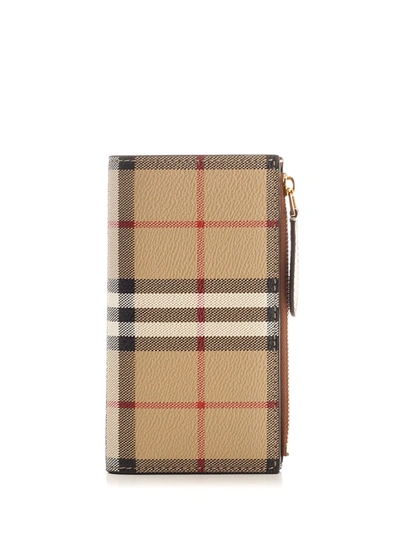 Burberry Check Wallet In Beige