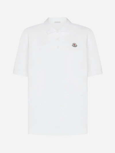 Moncler Logo-patch Cotton Polo Shirt In Bianco