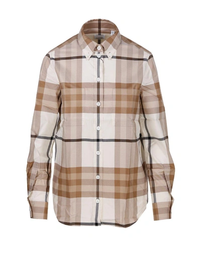 Burberry Checked Long-sleeved Shirt In Bianco E Beige