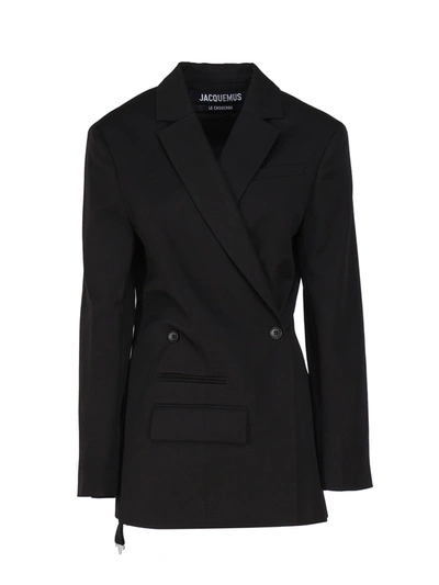 Jacquemus Jacket Dress In Cotton Tibau In Black
