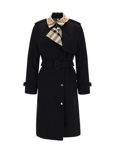 Burberry Cotton Trench Coat In Black