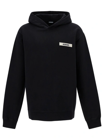 Jacquemus Le Hoodie Gros-grain Black Hoodie With Logo Patch In Cotton Man