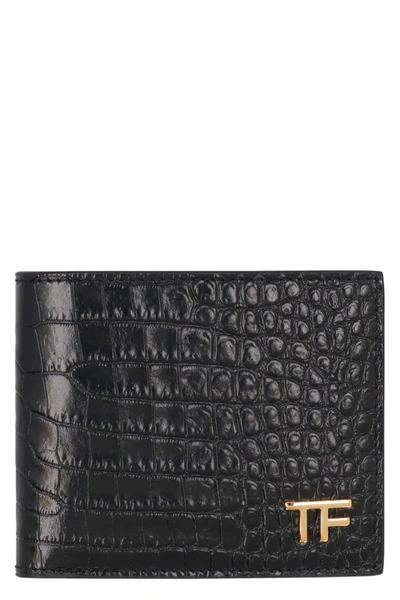 Tom Ford Glossy Printed Croc Classic Bifold Wallet By  In Black
