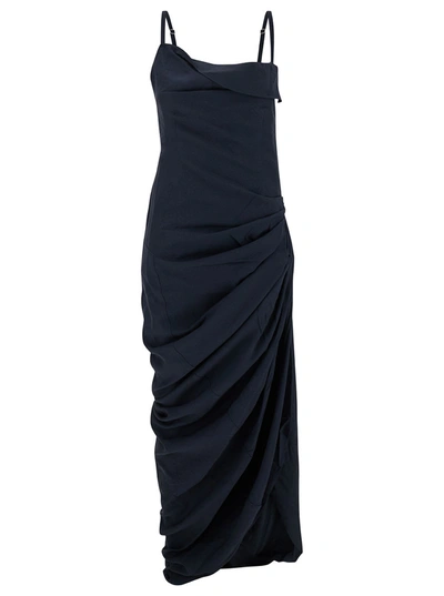 Jacquemus 'la Robe Saudade Longue' Long Blue Draped Dress In Viscose Blend Woman