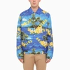 GUCCI GUCCI BLUE BOMBER JACKET WITH TROPICAL PRINT