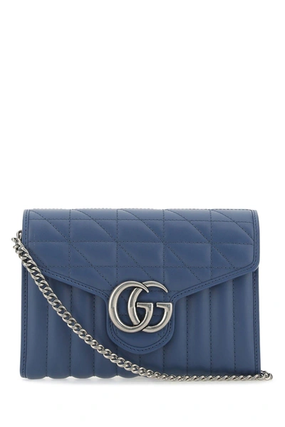 Gucci Blue Leather Gg Marmont Clutch