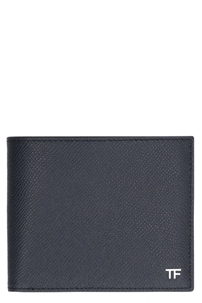 Tom Ford Leather Flap-over Wallet In Blue