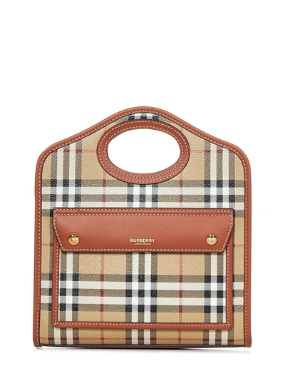 Burberry Check-patterned Mini Tote Bag In Briar Brown