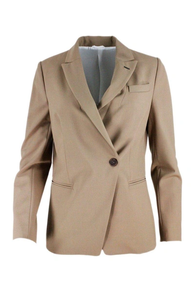 Brunello Cucinelli Single Breasted Tailored Blazer In Cookie