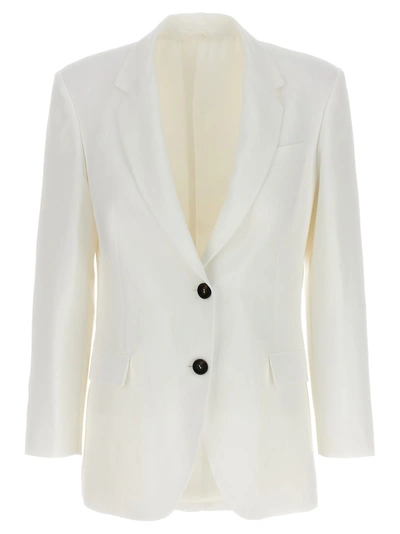 Brunello Cucinelli Single-breasted Linen Blend Blazer Jackets White In Blanco