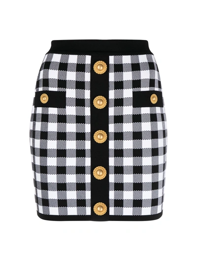 Balmain Check Knit Mini Skirt In Eab Noir Blanc