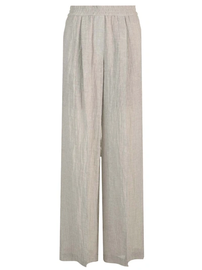 Brunello Cucinelli Wide Trousers In Linen Blend In Grigio
