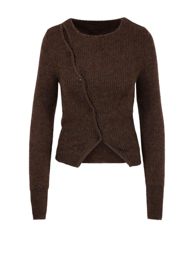 Jacquemus La Maille Pau Asymmetric Cardigan In Marrone