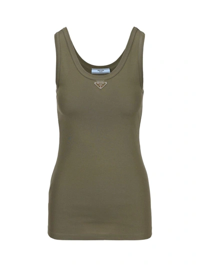 Prada Triangle Logo Tank Top In Green