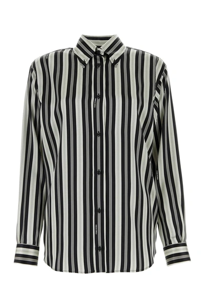Fendi Striped Silk Satin Shirt In Nero