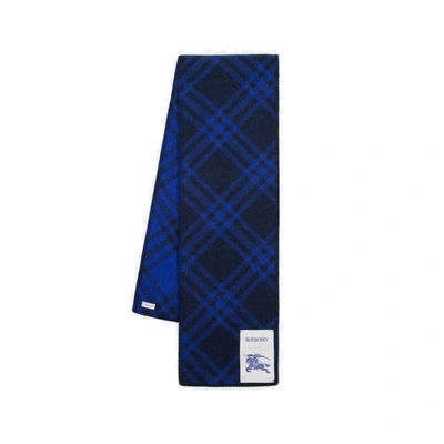 Burberry Logo-patch Checked Wraparound Scarf In Blue