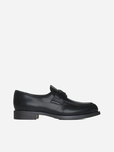 Prada Logo-plaque Leather Loafers In Nero