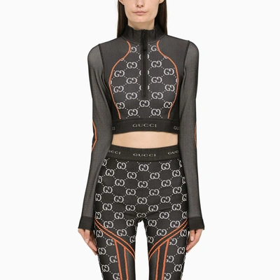 Gucci Gg Jersey Jacquard Cropped Top In Nero