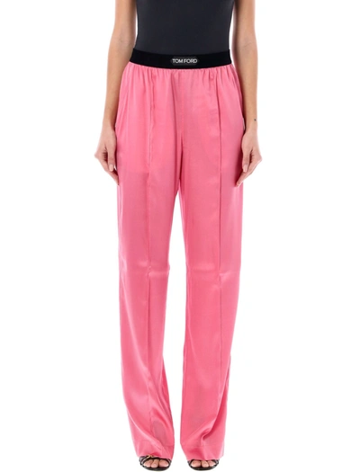 Tom Ford Logo Silk Satin Pyjama Trousers In Pink