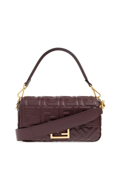 Fendi Baguette Logo Embossed Medium Top Handle Bag In Rosso