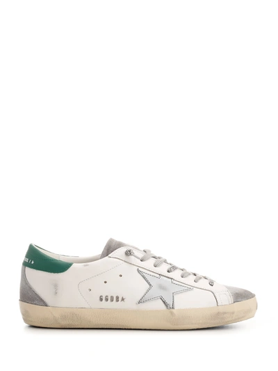 Golden Goose Super-star Sneaker In White/grey/silver/green