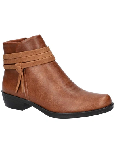 Easy Street Fernanda Womens Faux Leather Block Heel Ankle Boots In Brown
