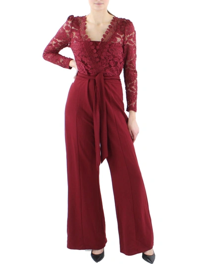 Gracia Womens Lace Surplice Jumpsuit In Red