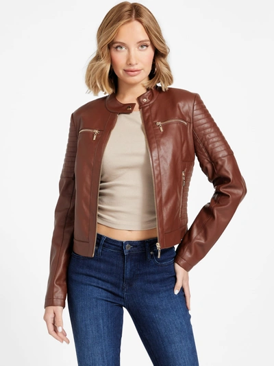 Guess Factory Shanny Faux-leather Moto Jacket In Brown