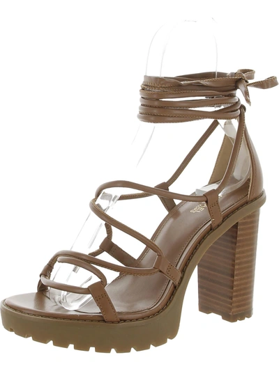Michael Michael Kors Vero Womens Leather Ankle Tie Platform Sandals In Brown