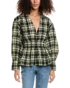 Ganni Elfin Check Organic-cotton Blend Seersucker Blouse In Black