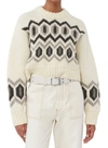 Ganni Graphic Intarsia Chunky Knitted Cropped Jumper In Beige