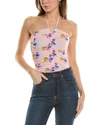 Ganni Floral-pattern Recycled Polyamide-blend Top In Pink