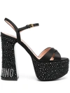 Moschino Crystal Embellished Block Heel Sandals In Black