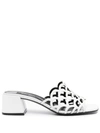 Sergio Rossi Low Block Heel Mules With Openwork Detail In White