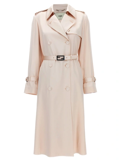 Fendi Double Breasted Overcoat In Beige