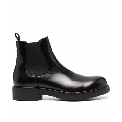 Prada Chocolate Leather Chelsea Boots In Black