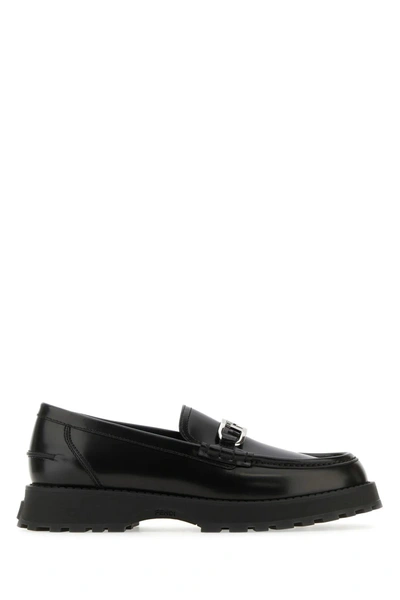 Fendi Man Black Leather  O Clock Loafers