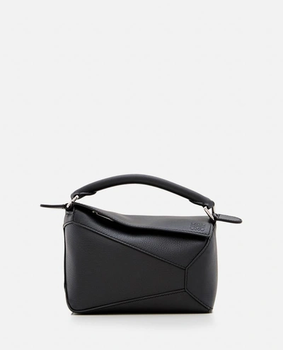 Loewe Puzzle Edge Leather Shoulder Bag In Black