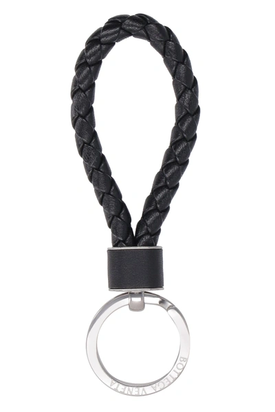 Bottega Veneta Intrecciato Leather Keyring In Black