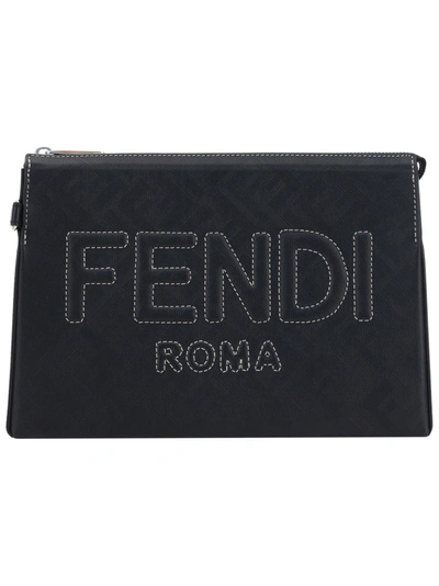 Fendi Pouch In All-over Ff Fabric In Black