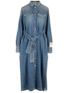 Golden Goose Chemisier Midi Dress With Classic Collar And Belted Waist In Blue