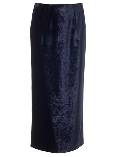 Fendi Long Velvet Pencil Skirt In Blue