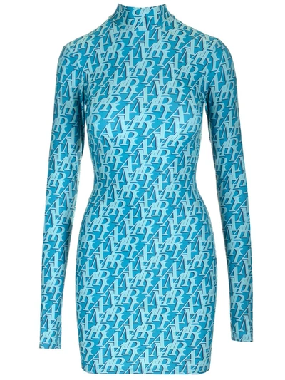 Amiri Logo-print Mini Dress In Blue