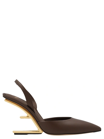 Fendi Leather Slingback Pumps In Brown