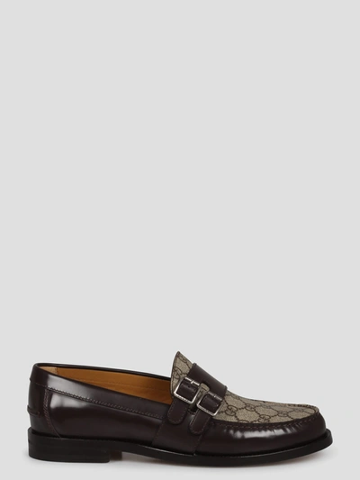 Gucci Gg-canvas Buckle Loafers In Brown