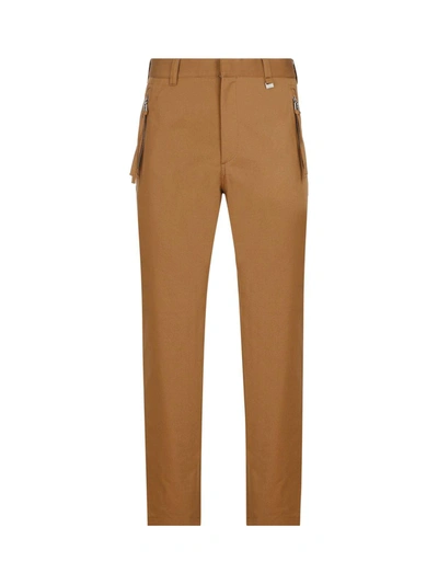 Fendi Logo-embroidered Cigarette Trousers In Brown