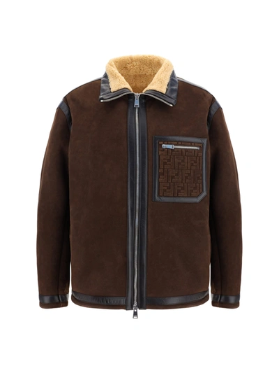 Fendi Man Chocolate Suede Jacket In Brown