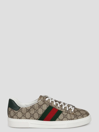 Gucci Ace Gg Supreme Bee-print Monogrammed Sneakers In Beige