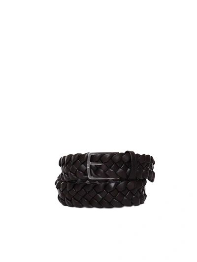 Bottega Veneta Woven Buckle Belt In Brown