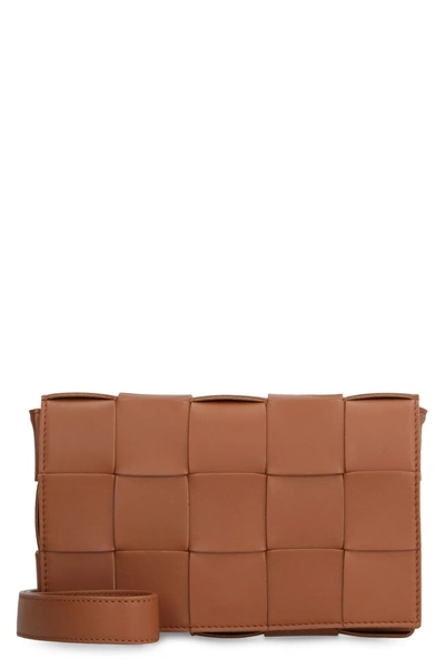 Bottega Veneta Cassette Leather Crossbody Bag In Brown
